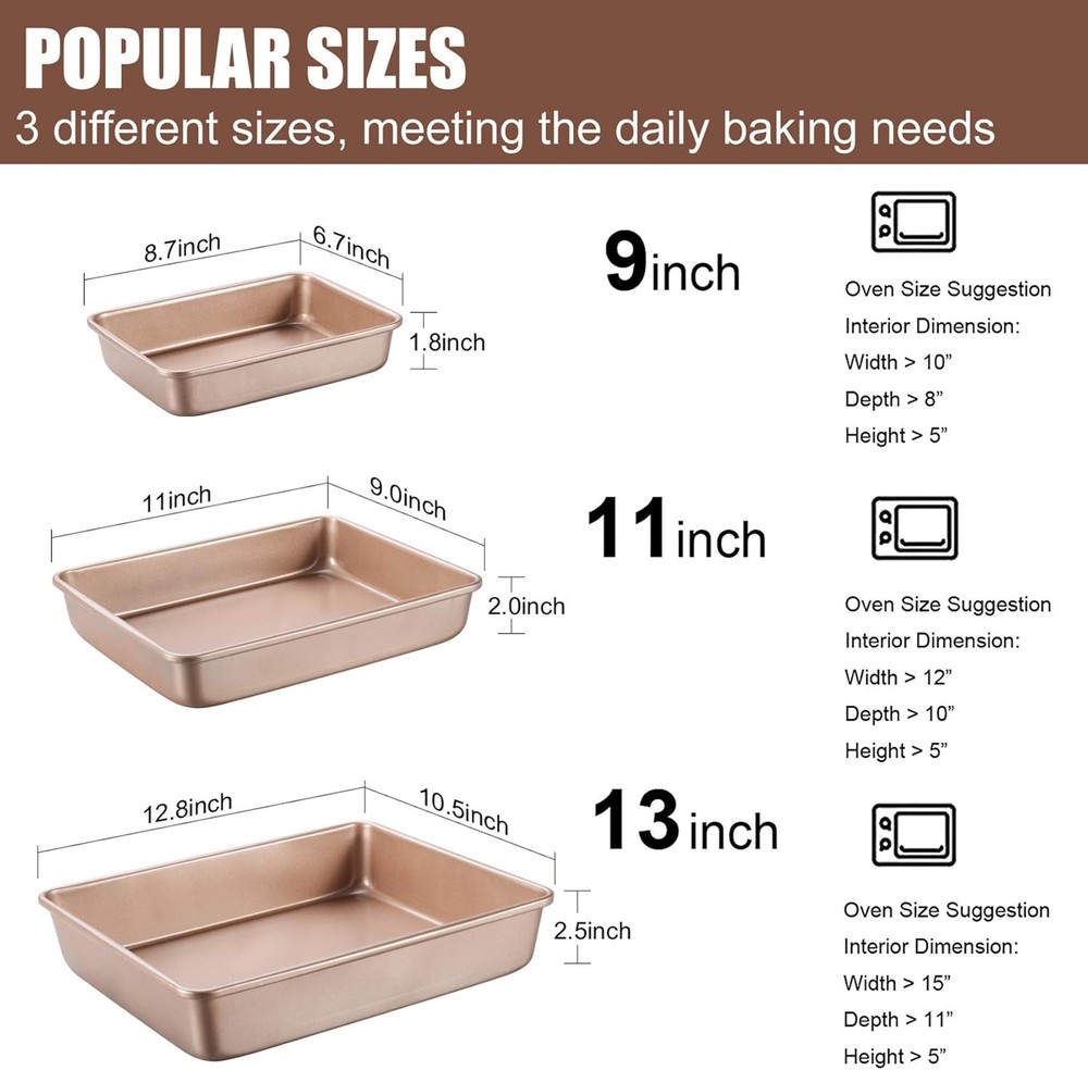 Deep Baking Pans Set Nonstick,Rectangle Cake Pan,Stackable Bakeware Set of