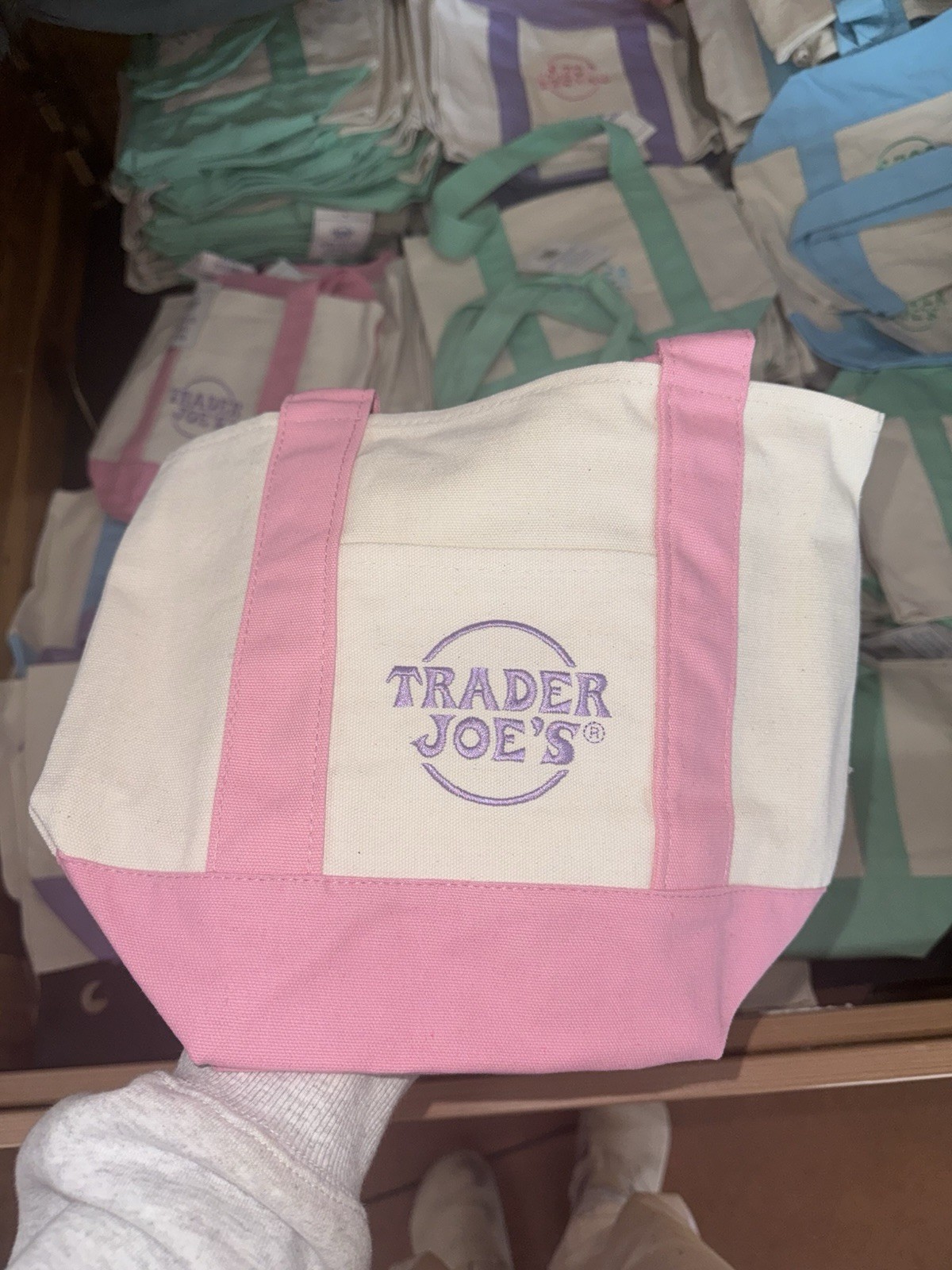 Spring 2026 Trader Joe’s Mini Pastel Canvas Tote Bag Set Of 4 NWT IN HAND