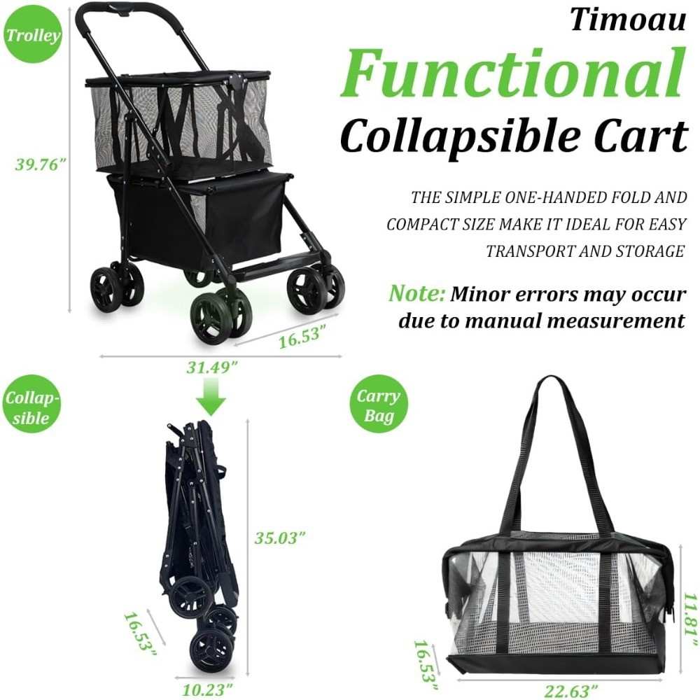 Collapsible Shopping Cart Utility Trolley Cart with Removable Tote Swivel Wheels