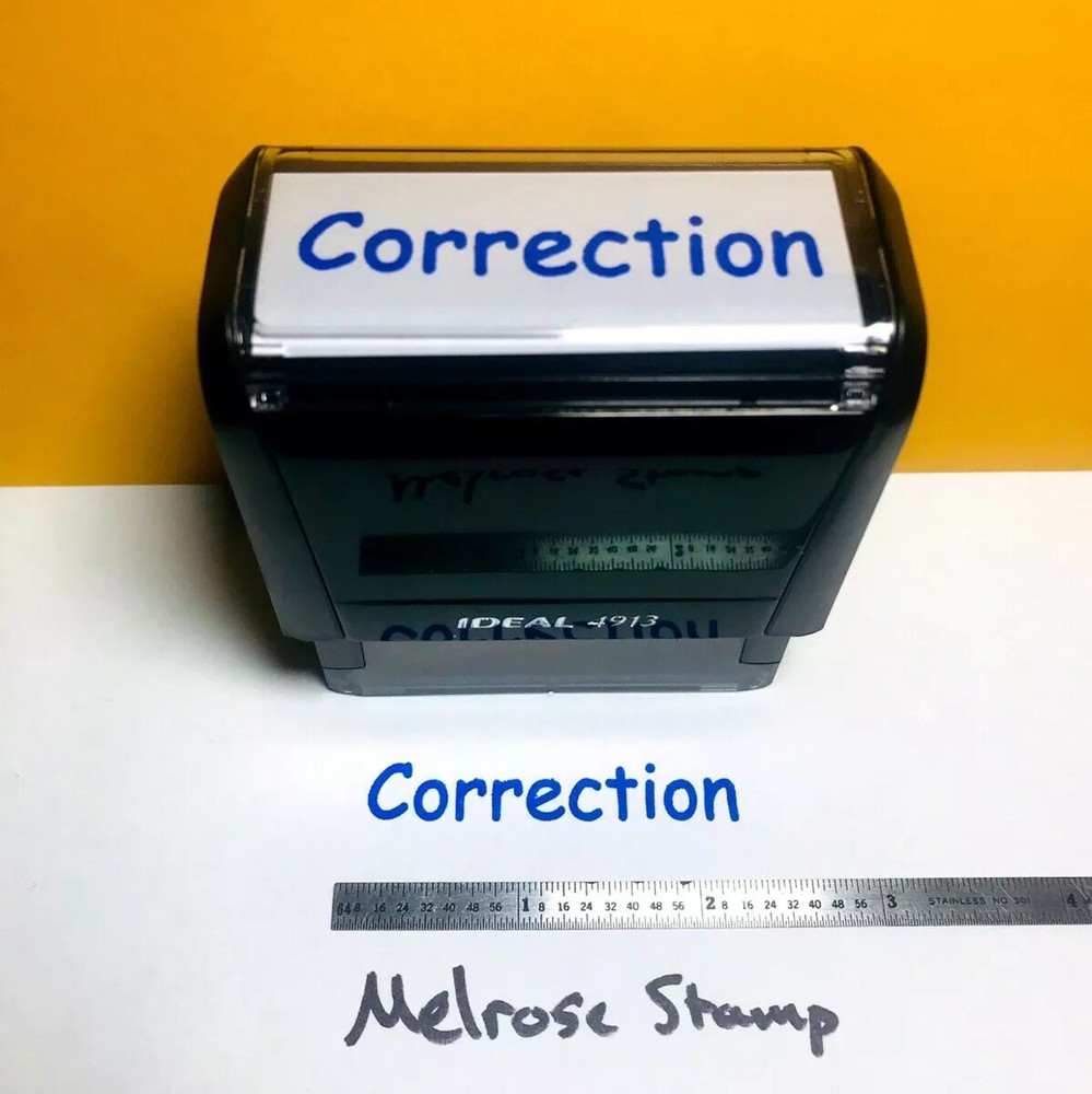 Correction Rubber Stamp Blue Ink Self Inking Ideal 4913