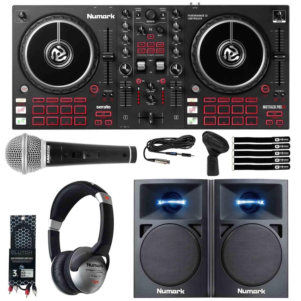 Numark Mixtrack Pro FX 2-Deck DJ Controller Starter Pack w Speakers, Microphone