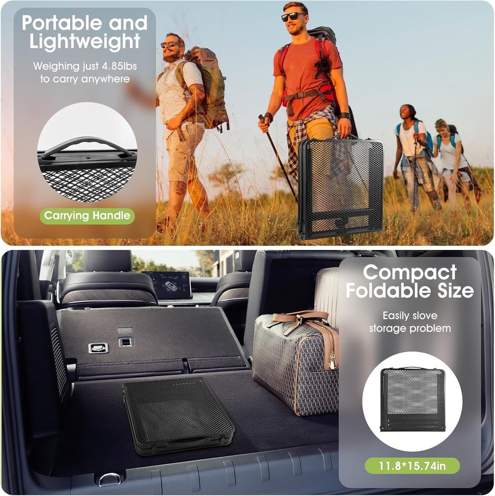 Upgraded Folding Grill Table - Metal Portable Camping Table, 2 Height Adjustable