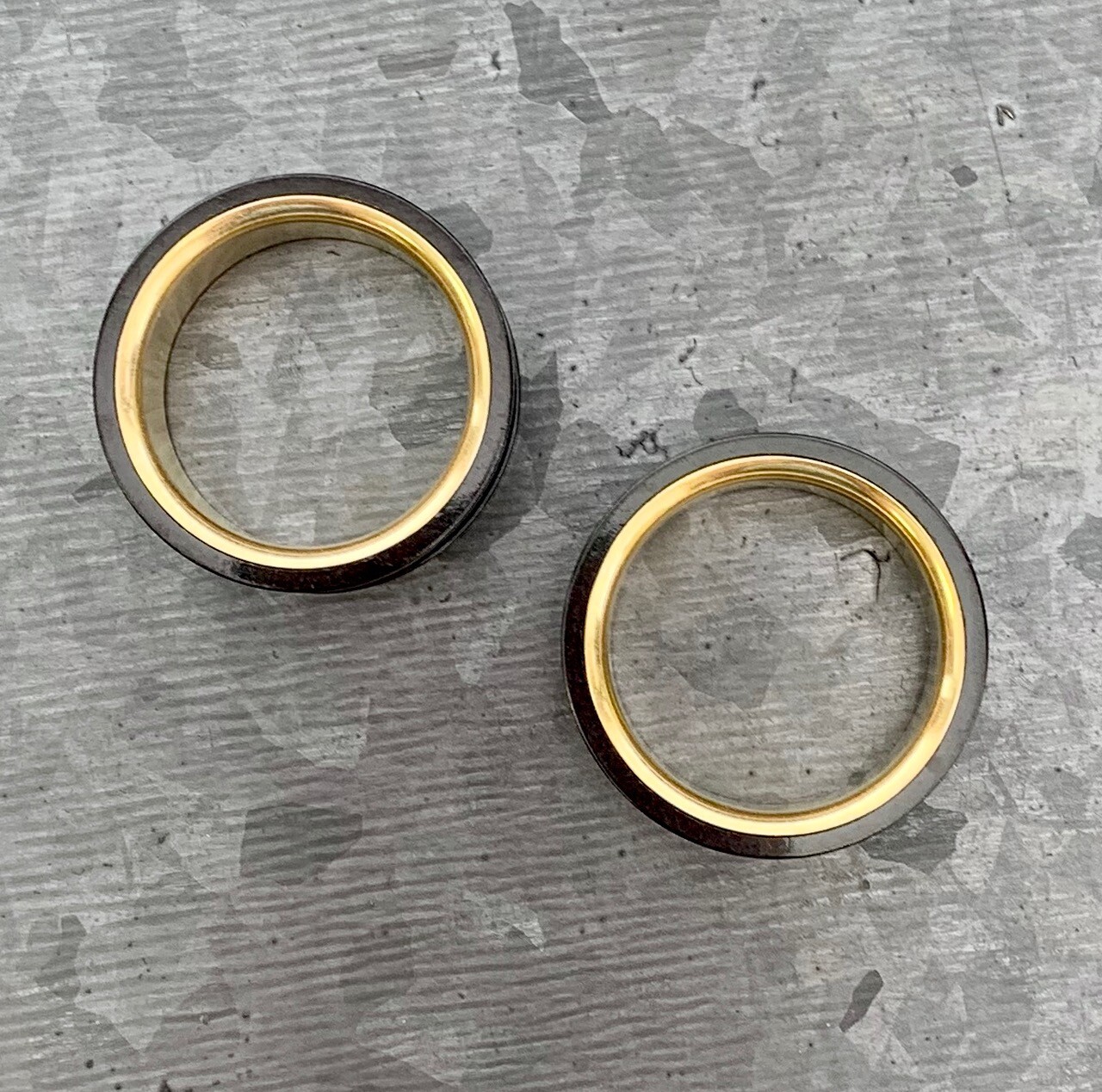 PAIR Black with Gold Interior Screw Fit Tunnels Ear Plugs Earlet Gauges