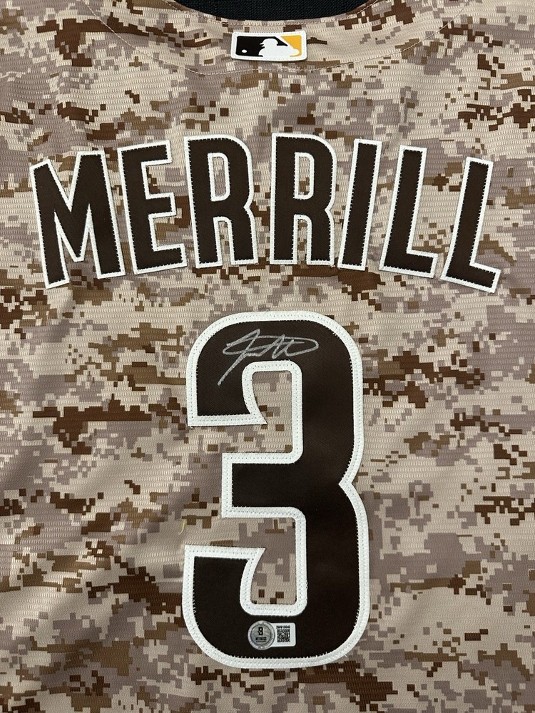 Jackson Merrill Signed Authentic Padres Camo Jersey Autographed Auto ~ BAS COA