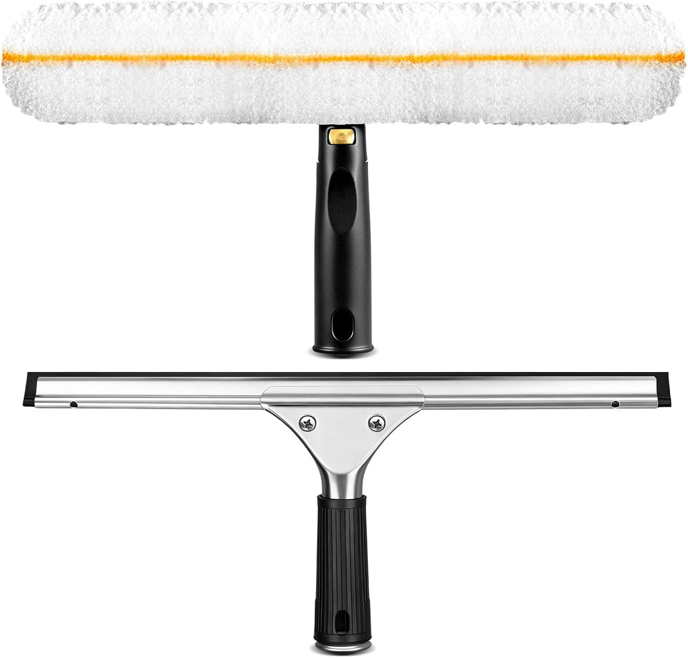 Professional Window Cleaning Squeegee Kit- 14" Squeegee & Microfiber Rotatable