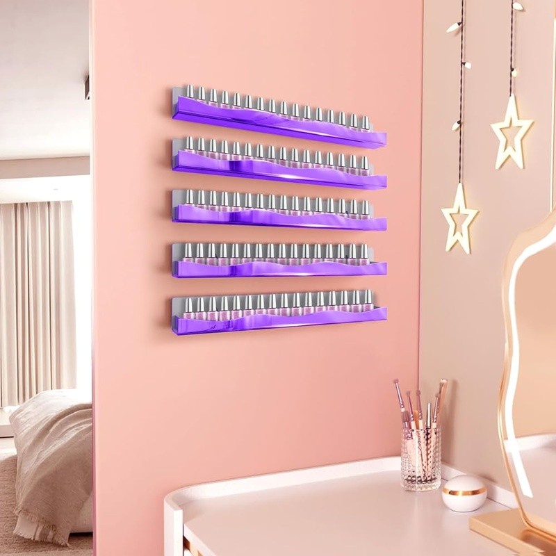 Wall Mount Nail Polish Shelf Organizer Elegant Design Space Saving Storage Unit