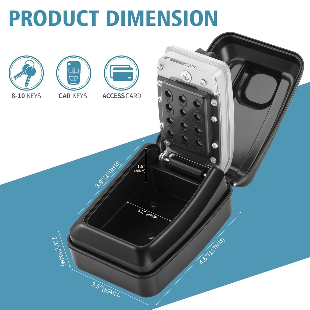 Key Lock Box With Code, Large Capacity 9 Digit Combination Lock Box Wall Moun...