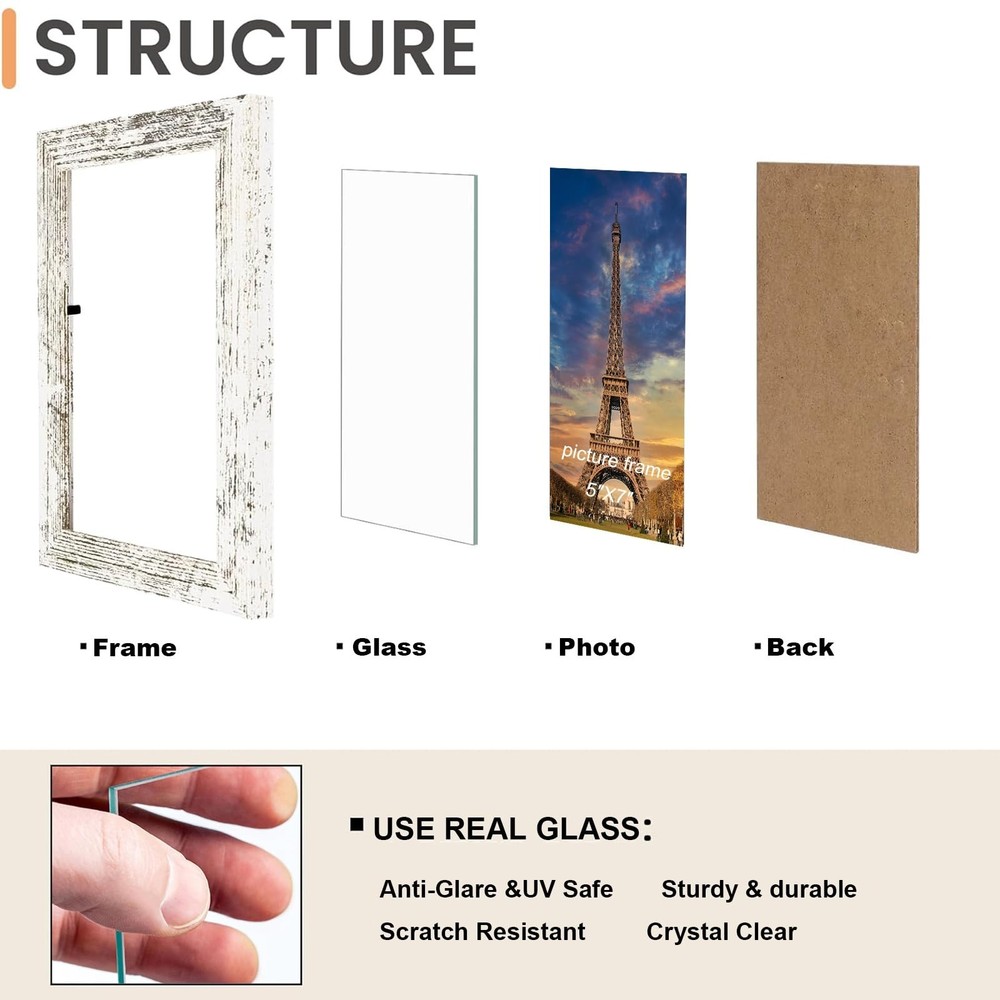 5x7 Wall Hanging Picture Frames Collage with 2 Opening Frames Rustic White 5x7