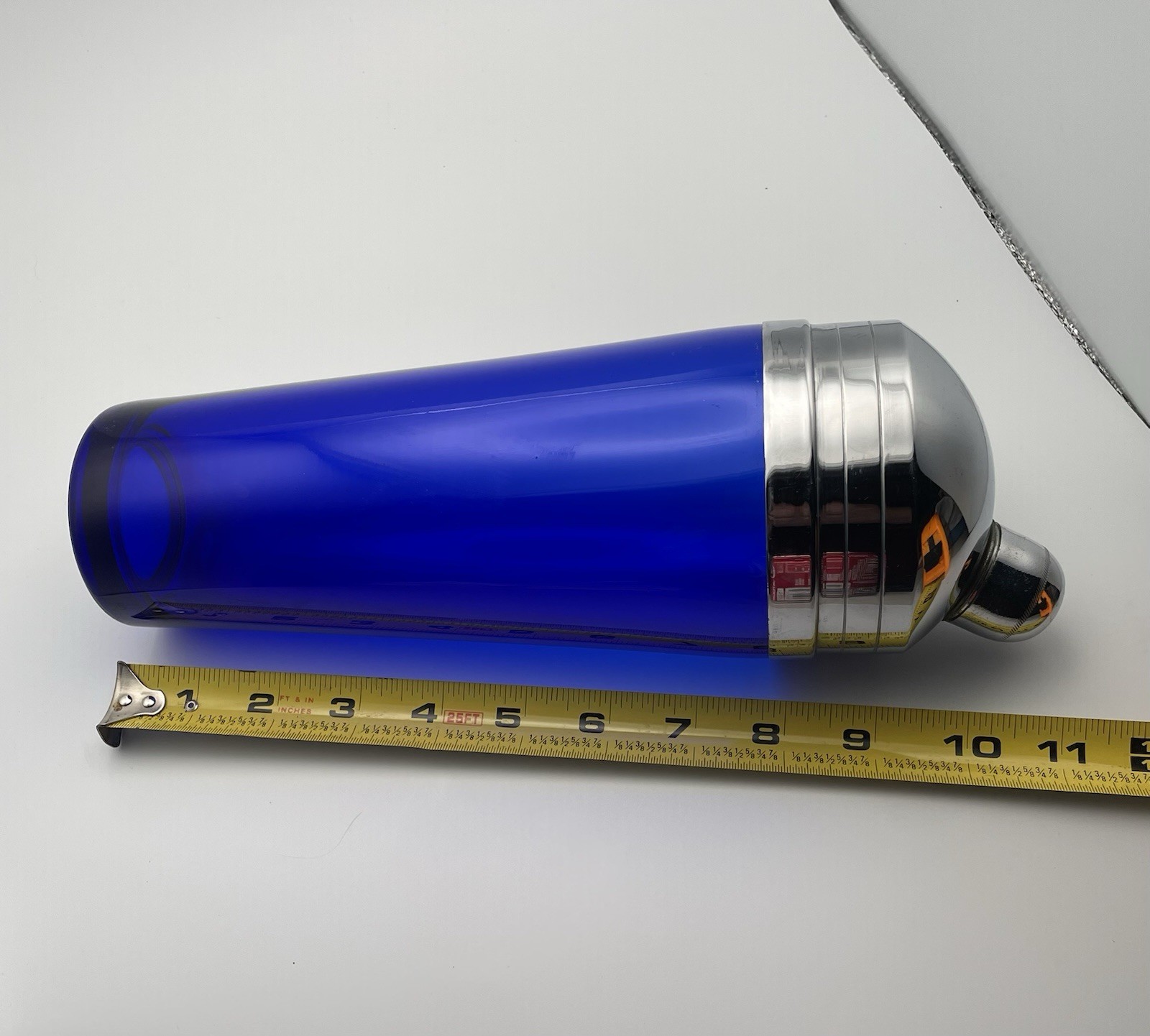 Vintage Cobalt Blue Thick Glass Cocktail Shaker 11" Tall Art Deco MCM FABULOUS!