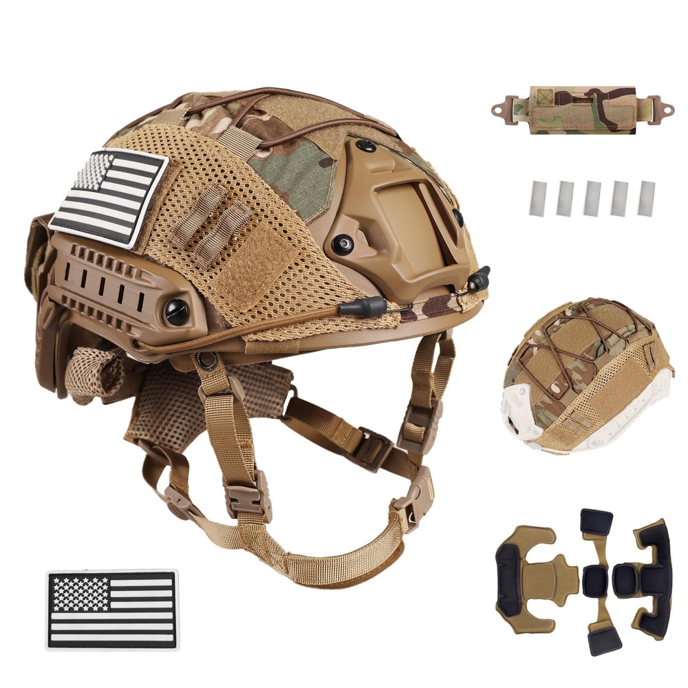 ClrfZebr Adjustable Tactical Helmet with Counterweight Pouch & Medium, CP