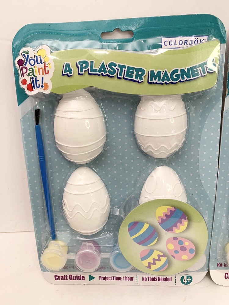 (2) NEW Vtg Paintable Plaster Easter Magnets Kits 8 Total Bunny & Eggs COD03