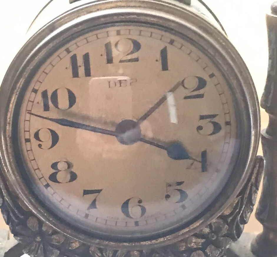ANTIQUE FRENCH CHAMPLEVE ENAMEL CLOCK 8”