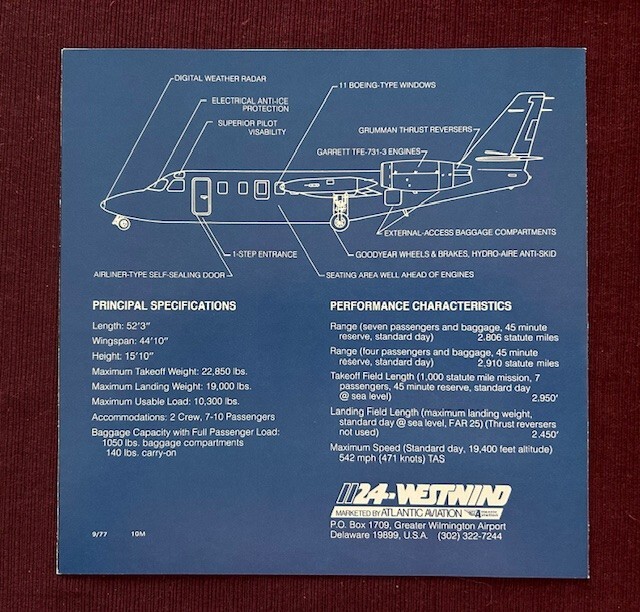 Atlantic Aviation 1124 Westwind 1977 Brochure