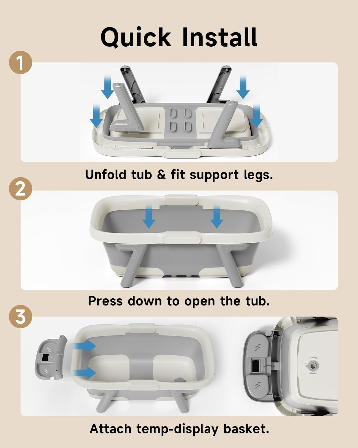Collapsible Baby Bathtub, Large Infant Bath Tub with Thermometer & Cute Soft Cus