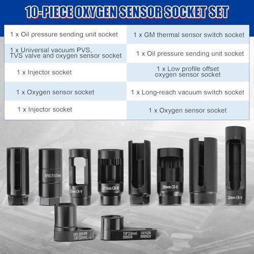 10Pcs Oxygen Sensor Socket Set Sensor Oil Pressure Sending Unit Removal Kit