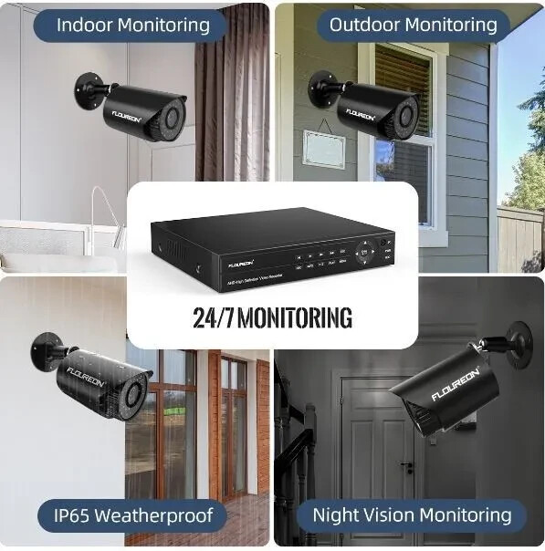 Floureon Security Camera NTSC System 4 AHD Cameras, 720P, 8CH DVR
