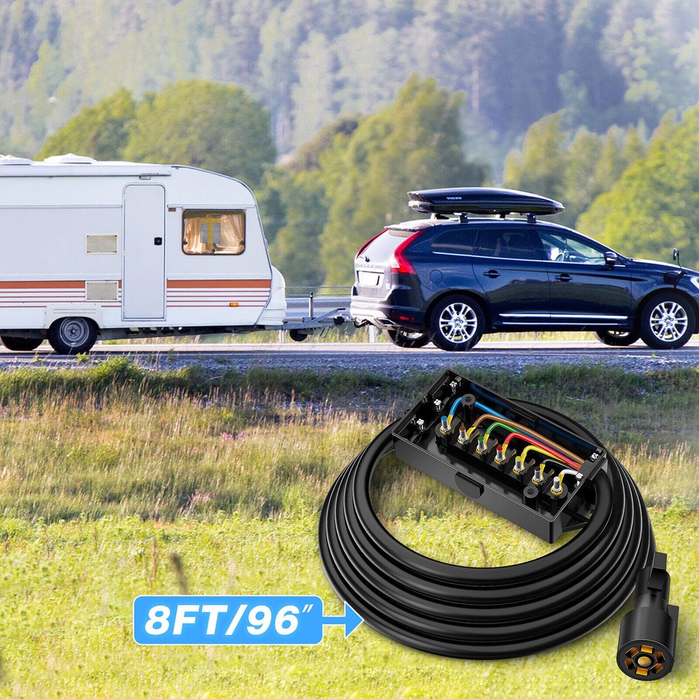7-Way Plug Trailer Extension Cord, Inline Junction Box & Tail Light Wire Harness