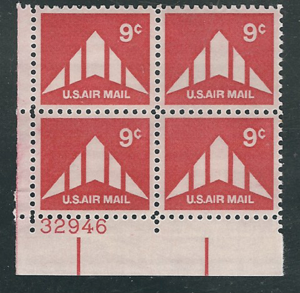 Scott #C-77...9 Cent...Delta Wing...2 Plate Blocks