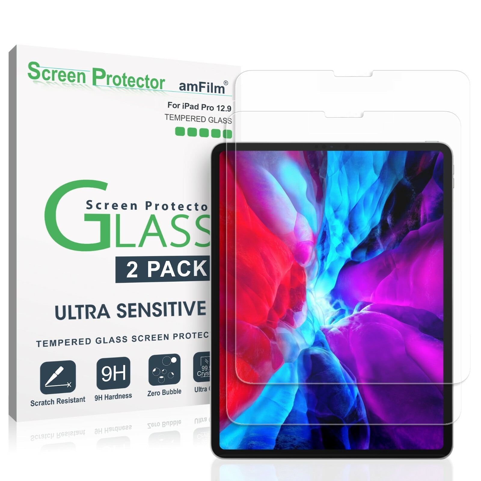 2pack amFilm for iPad Pro 12.9" (2021/2020/2018) Tempered Glass Screen Protector