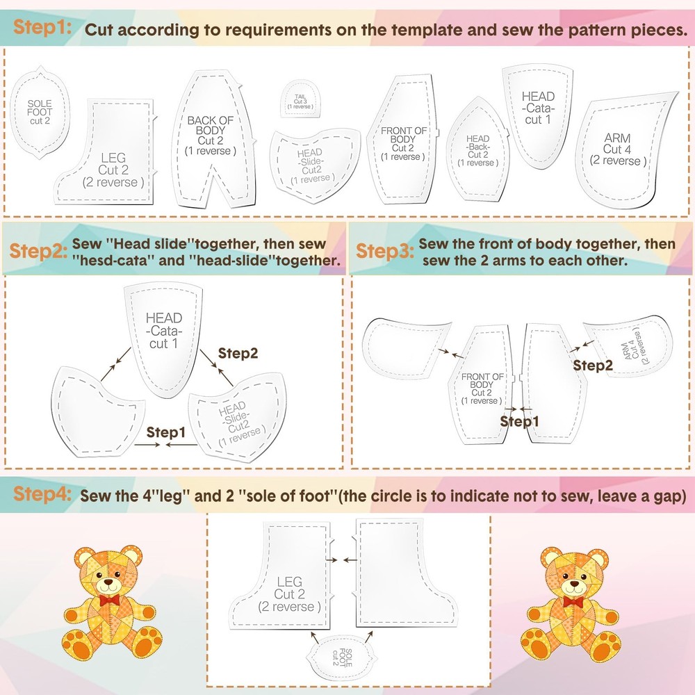 30 Pcs Memory Bear Sewing Patterns Acrylic Template Ruler Set Stuffed Animal ...