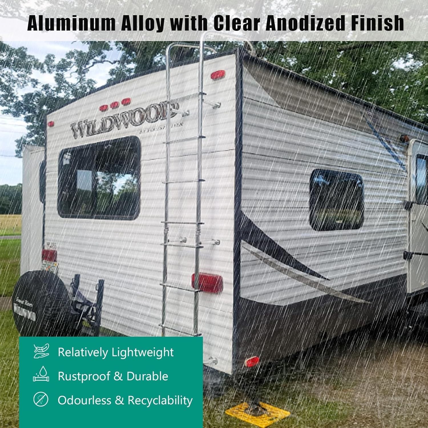 Exterior RV Ladder 7.6FT-8.4FT Travel Trailer Aluminum Black Camper Ladder