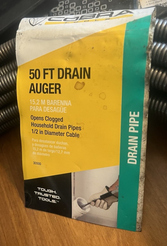Cobra Tools - 50 FT Drain Auger - 1/2 in Diameter Cable - Opens Clogged Pipes