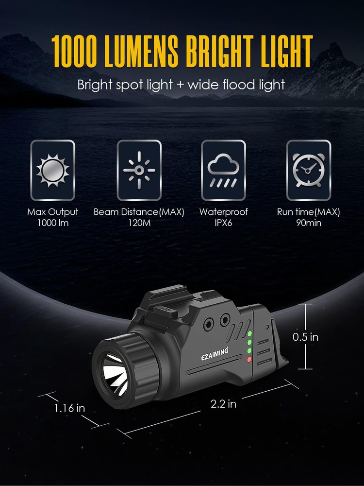 EZAIMING Weapon Light 1000 Lumen Compact Pistol Flashlight only