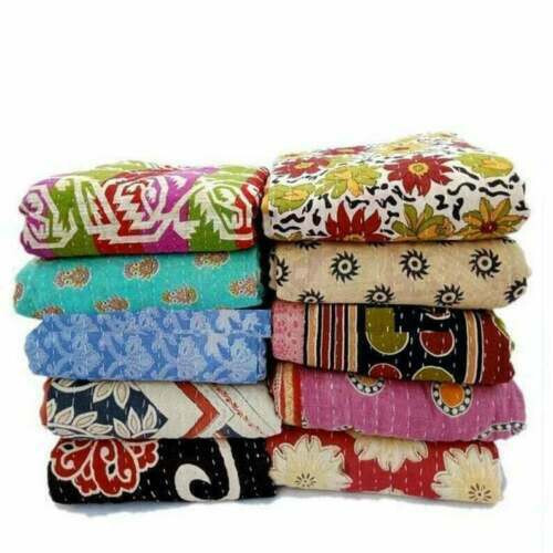 Wholesale Lot 10 PC Throw Blanket Kantha Quilt Indian Vintage Cotton Bedspreads