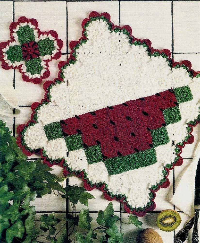 PRETTY Watermelon Placemat & Coaster/Crochet Pattern INSTRUCTIONS ONLY