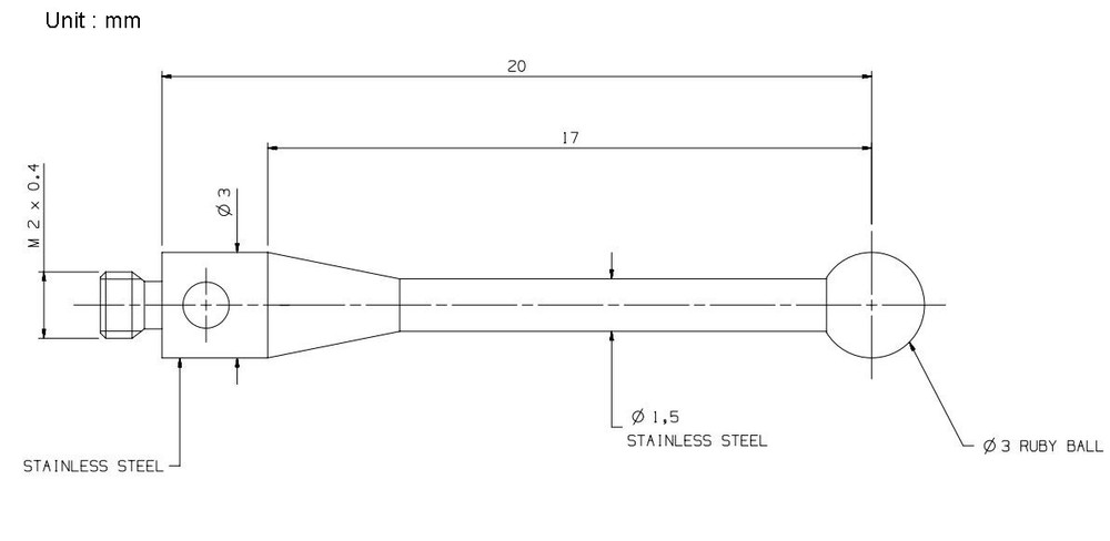 A-5000-4160 CMM Touch Probe M2 Thread Probe Stylus 3mm Ruby Ball Tips 20mm Long