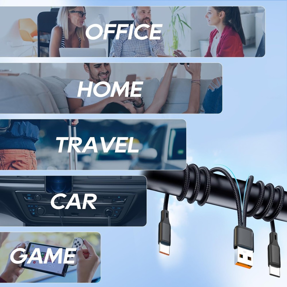 UCEC Dual USB C Cable, 4ft A to Type C Splitter Charging Black