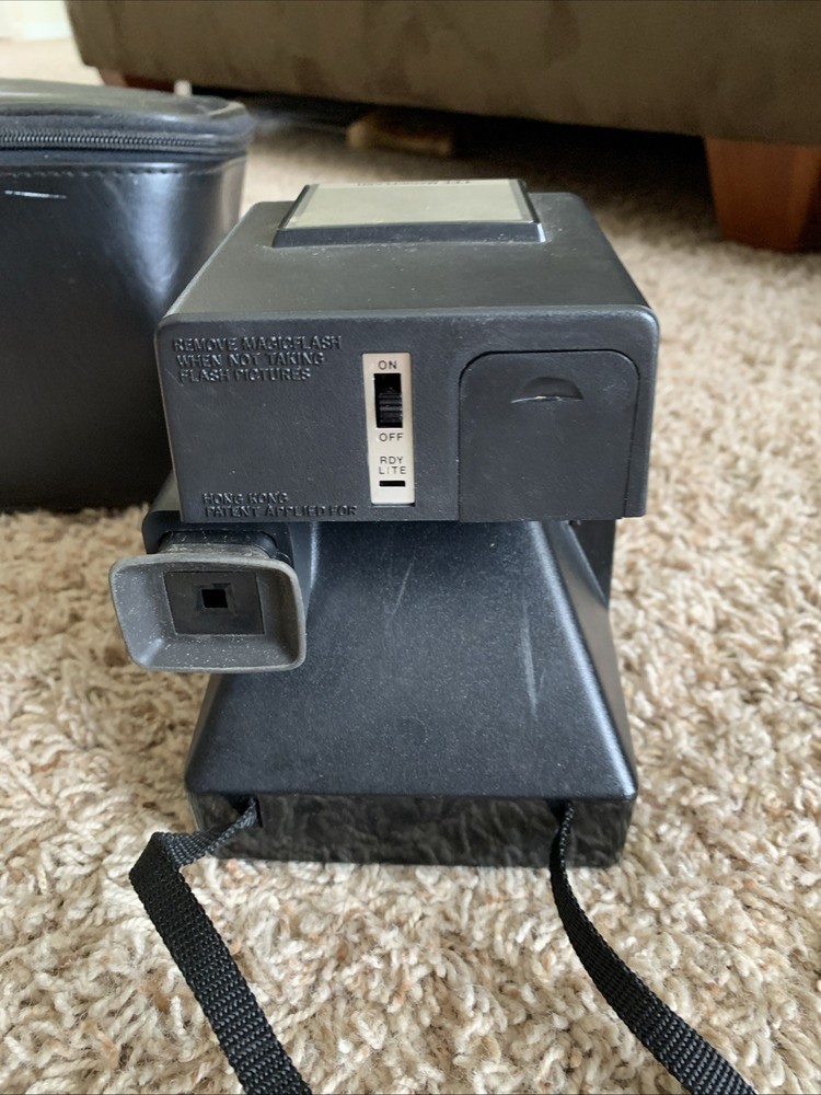 VTG Polaroid Rainbow Stripe One Step Land Instant Camera, ITT Magic Flash & Case