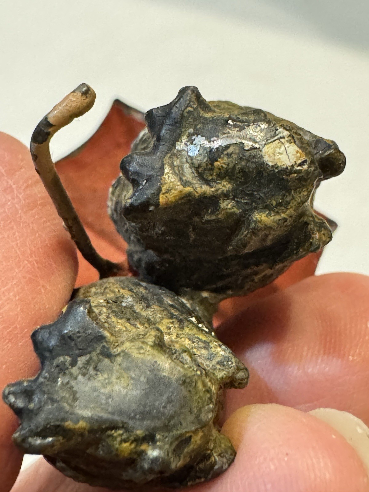 Antique Austrian Bronze Pair of Owls with Red Umbrella- Hand Painted 2in