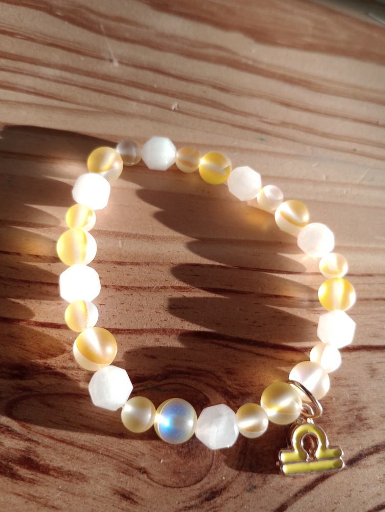 Libra Quartz & Glass Beaded Stretch Bracelet