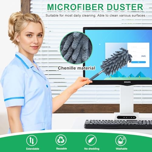 2 Pack Microfiber Duster for Cleaning, Washable Dusters, Extendable Pole, Up