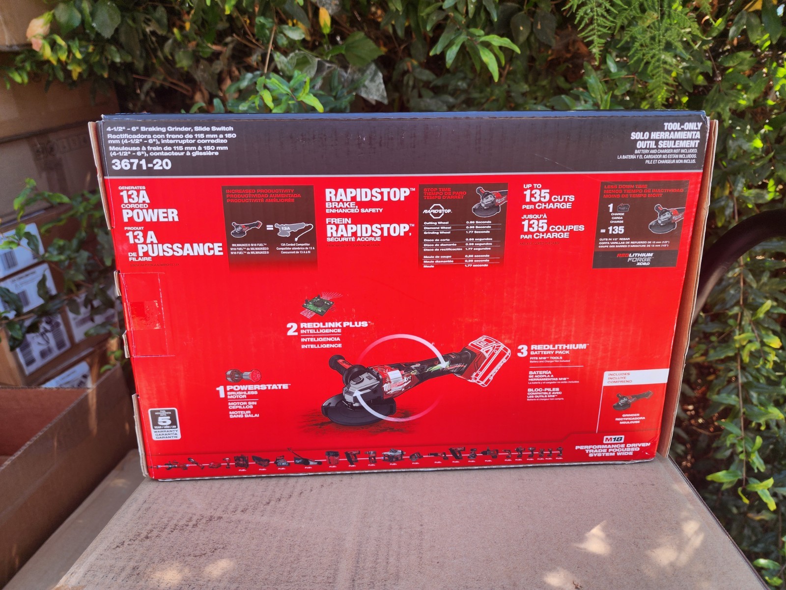 Milwaukee M18 Fuel 4-1/2 Inch-6 Inch Braking Grinder, Slide Switch (Bare Tool)