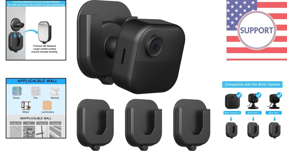 360° Adjustable Adhesive Wall Mount Bracket for Blink Security Cameras - 3-Pack