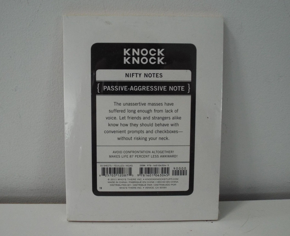 Nifty Notes "Passive-Aggressive" 49+ Page Funny Novelty Notepad (New, Sealed)