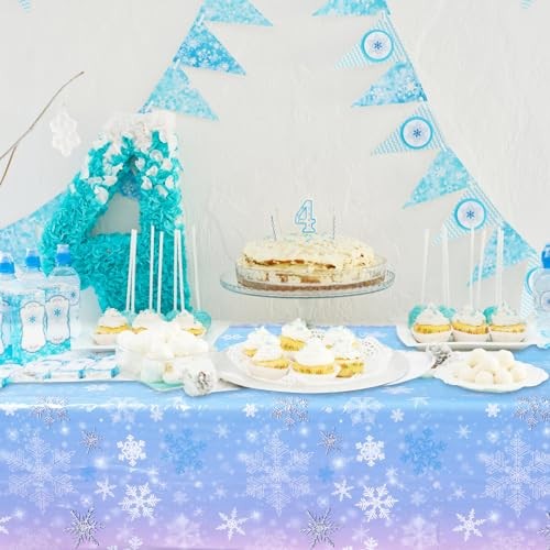 Pcs Winter Snowflake Disposable Tablecloth Decorations, Blue and Purple 3