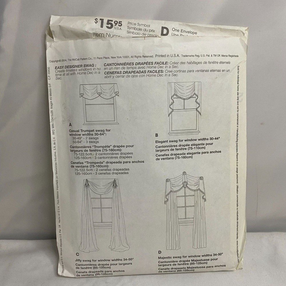 #M4480 McCalls Window Curtains Sewing Pattern