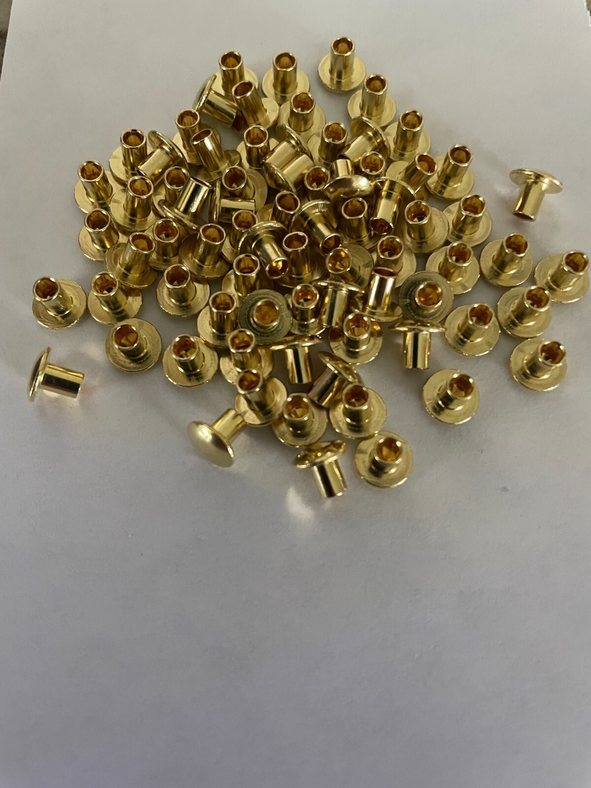 50~Brass tubular rivets w/dome head 1/8" stem diameter x 3/16" long x 5/16" head