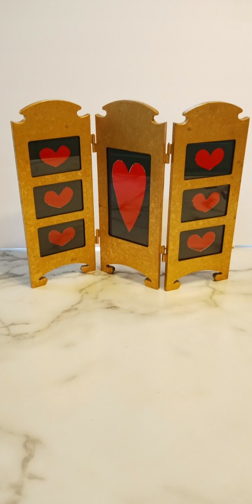 Red Hearts Stained Glass window panel - tri-fold windowsill panel freestanding 