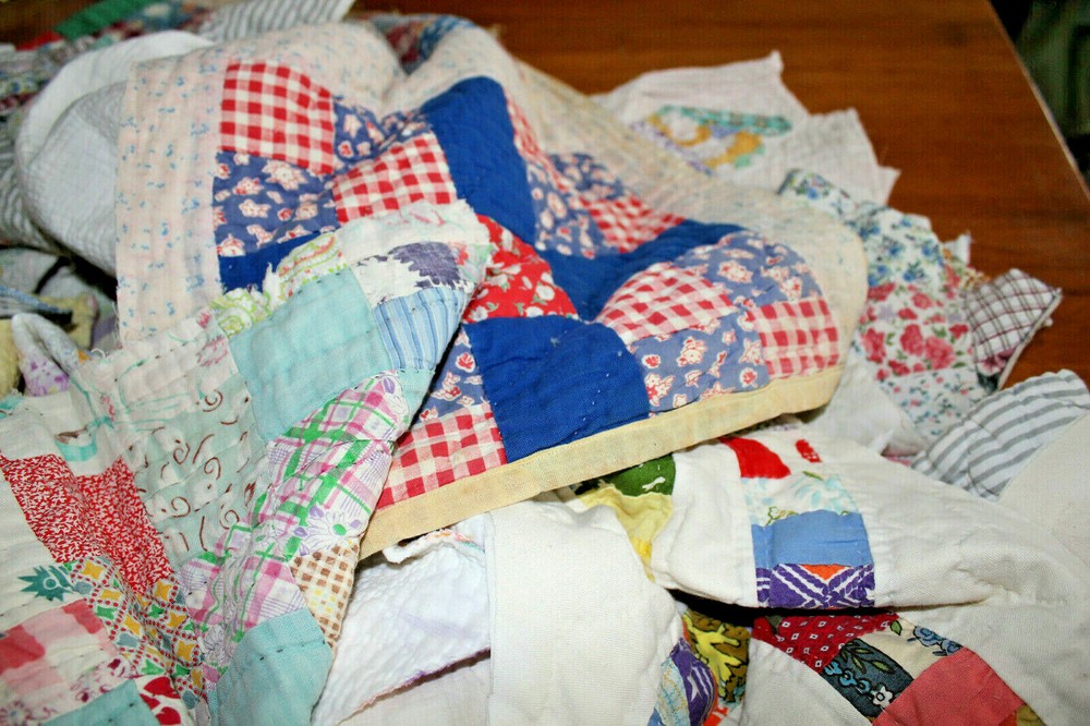 Vintage Handmade Patchwork Cutter Quilt Remnants Grab Bag One Half Pound