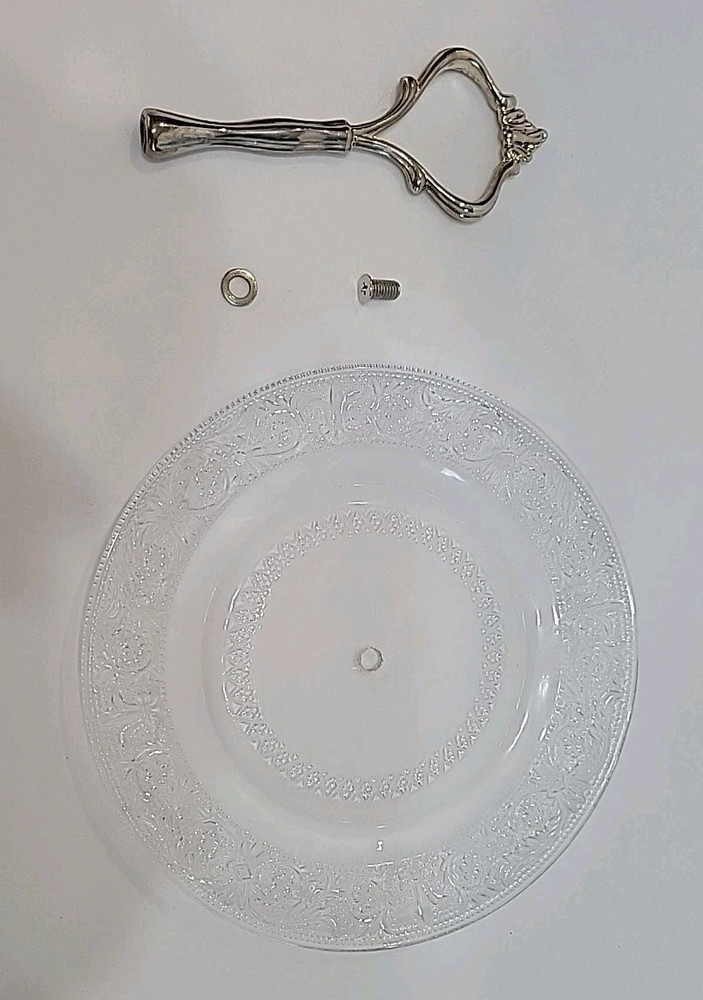 VTG Crystal Glass Appetizer Plate Silver Plated Handle Dessert Server 7" Tray