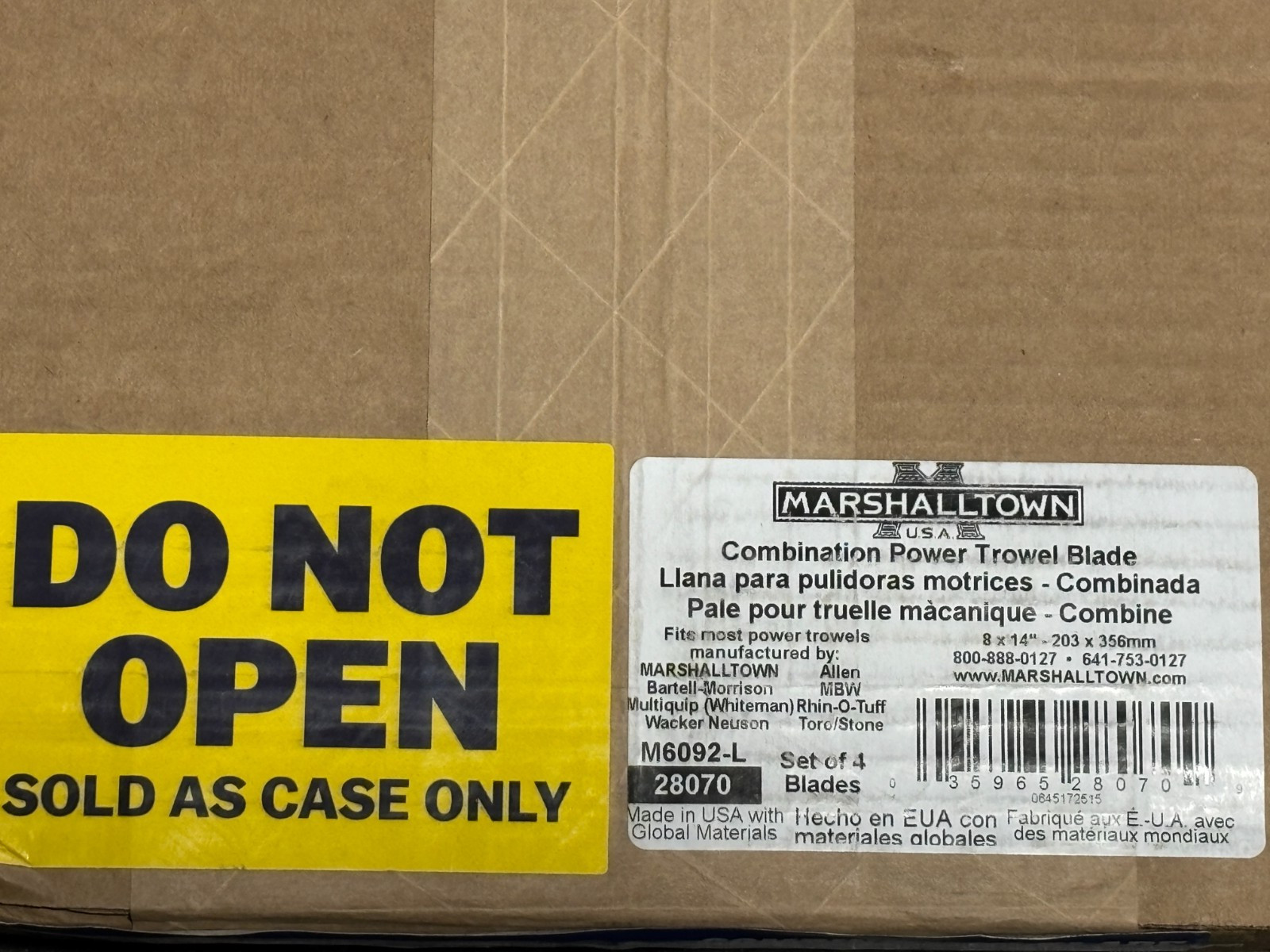 *4-PACK* Marshalltown M6092 8" X 14" Combination Power Trowel Blades