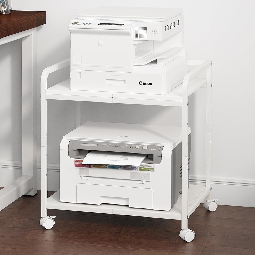 21"x15.8" Large Printer Stand W/ Storage 2-Tier Under Desk Printer Table Rolling