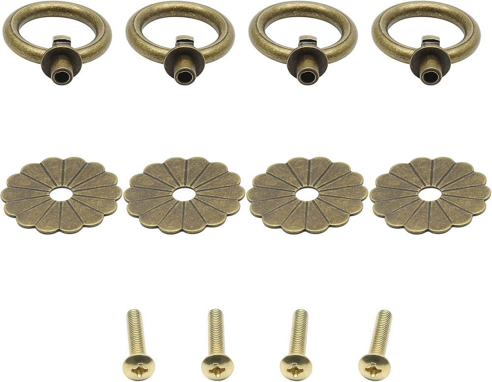 4 Pieces Bronze Antique Brass Ring Pulls Handle, Vintage Style Ring Pulls Knobs