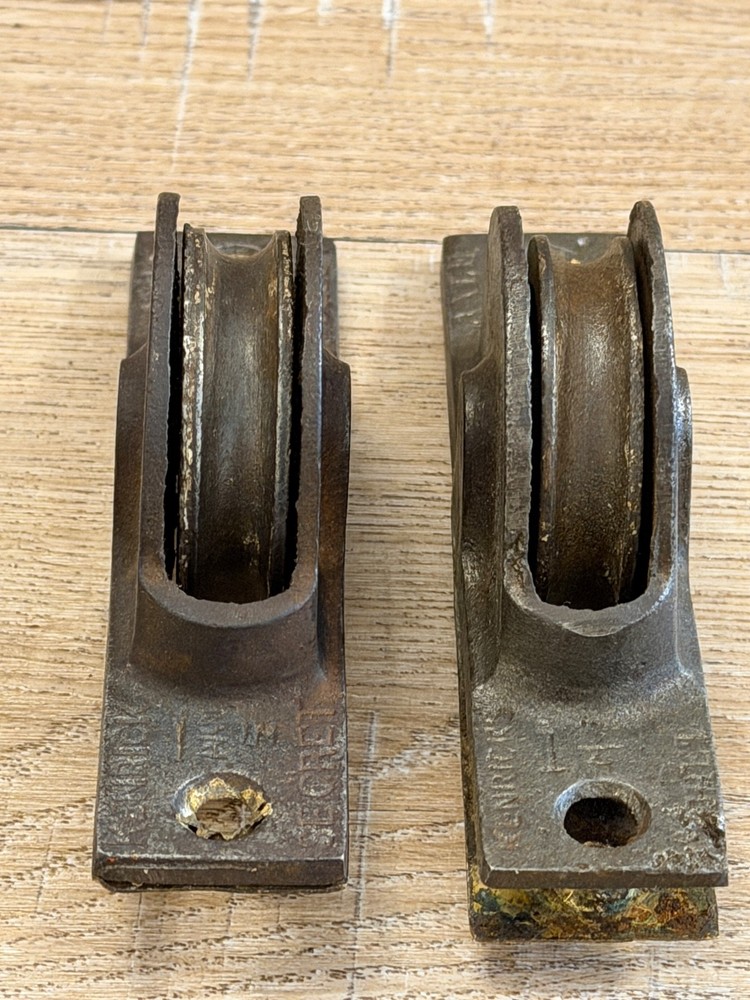 Two Antique Cast Iron, Brass Window Pulleys