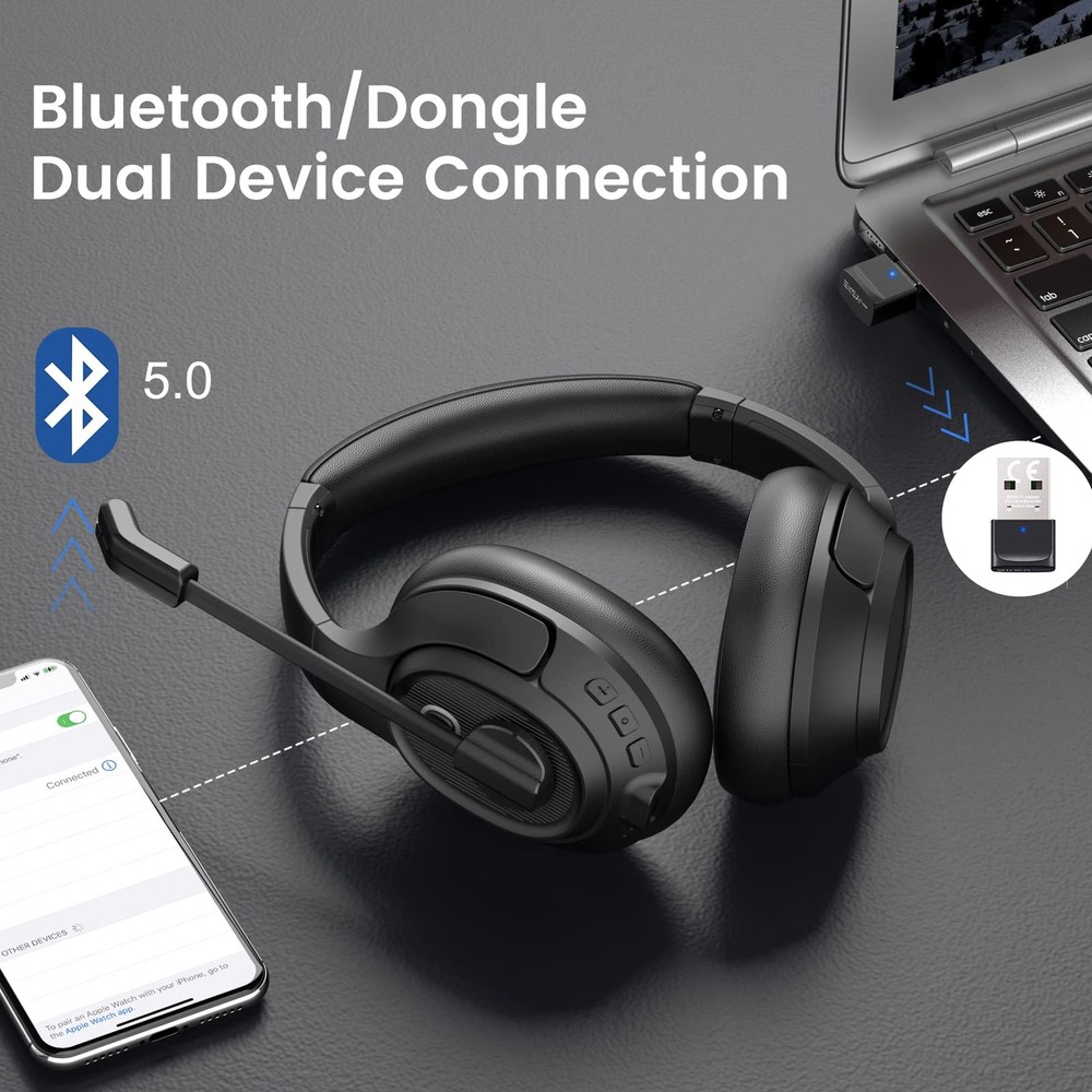 EKSA Bluetooth Headset w/ Microphone & USB Dongle, 30H Talk, 33ft Range