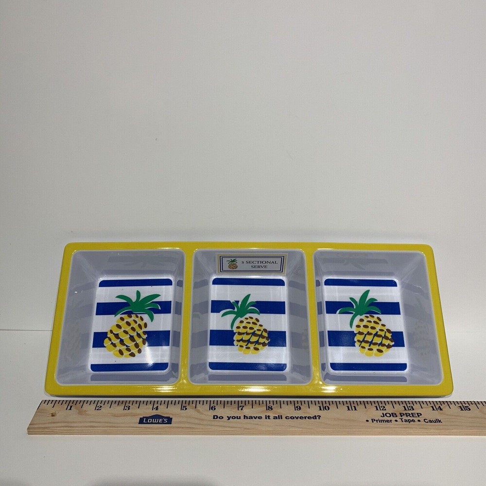 Pineapple 3 Section Compartment Melamine Condiment Snack Tray - New Without Tag